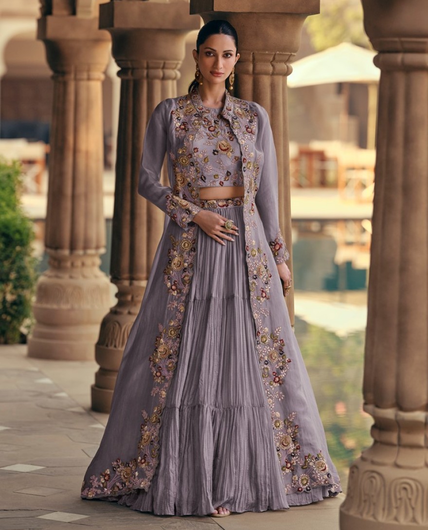 5532 A - LAVENDER COLOUR LEHENGA WITH FANCY KOTI FRONT AND BACK EMBROIDERED
